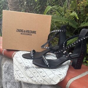 Zadig & Voltaire Black Studded Open Toe Strappy Block Heels. Size 40
